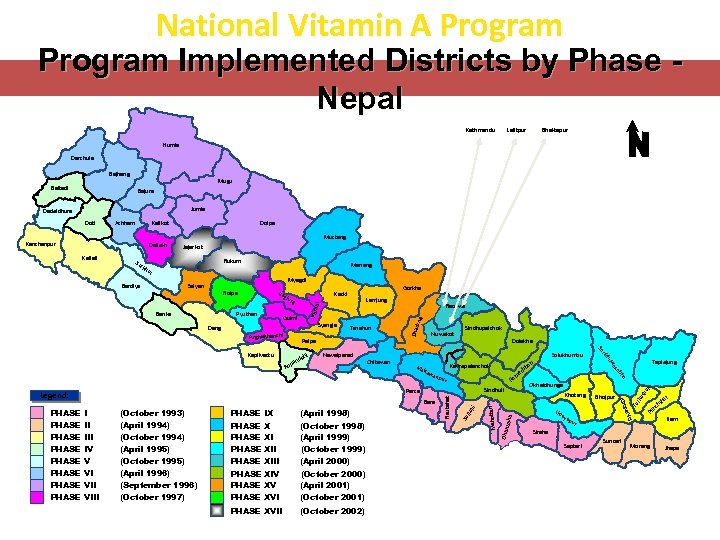 National Vitamin A Program Implemented Districts by Phase Nepal Kathmandu Lalitpur Bhaktapur Humla Darchula