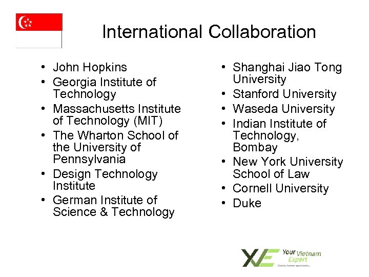 International Collaboration • John Hopkins • Georgia Institute of Technology • Massachusetts Institute of