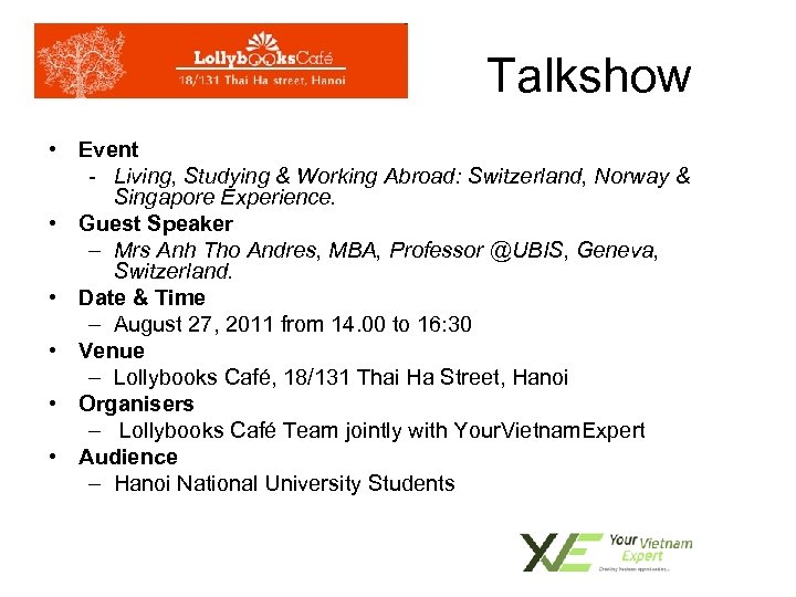 Talkshow • Event - Living, Studying & Working Abroad: Switzerland, Norway & Singapore Experience.