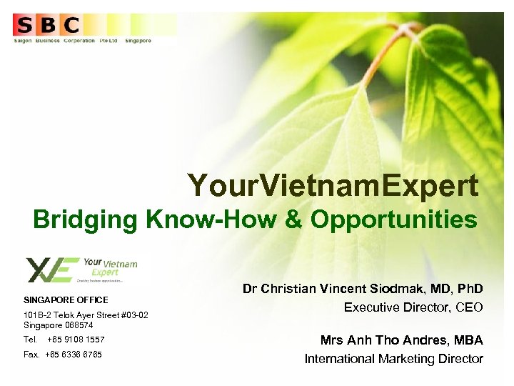 Your. Vietnam. Expert Bridging Know-How & Opportunities SINGAPORE OFFICE 101 B-2 Telok Ayer Street