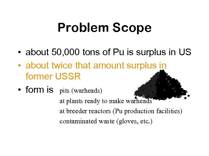 Problem Scope • about 50, 000 tons of Pu is surplus in US •