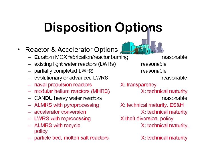 Disposition Options • Reactor & Accelerator Options – – – Euratom MOX fabrication/reactor burning