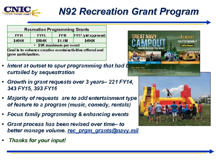N 92 Recreation Grant Program Recreation Programming Grants FY 14 FY 15 FY 16