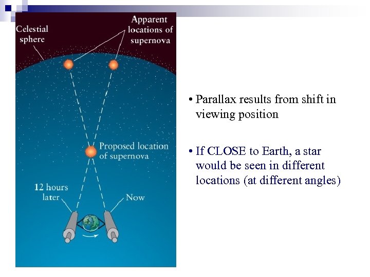  • Parallax results from shift in viewing position • If CLOSE to Earth,