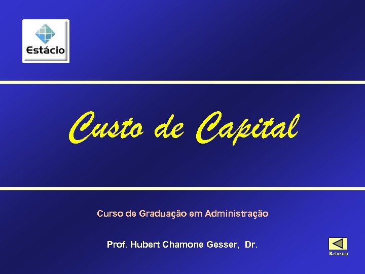Custo de Capital Curso de Graduação em Administração Prof. Hubert Chamone Gesser, Dr. Retornar