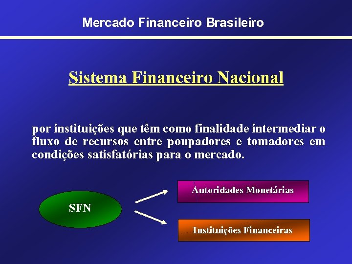 Mercado Financeiro Brasileiro Sistema Financeiro Nacional por instituições que têm como finalidade intermediar o