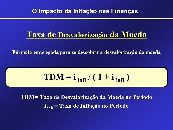 O Impacto da Inflação nas Finanças Taxa de Desvalorização da Moeda Fórmula empregada para