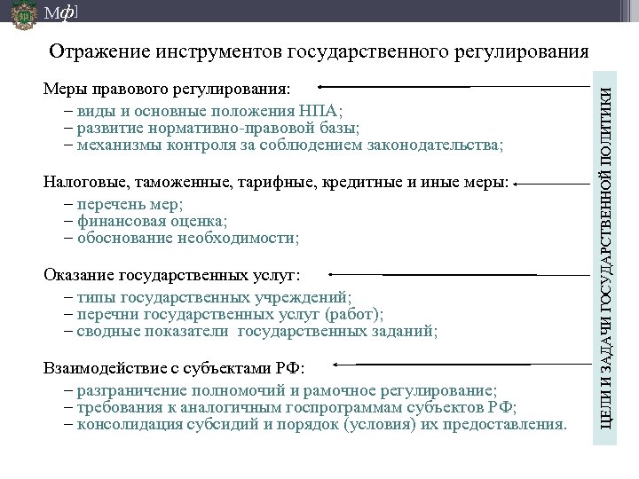 Мф] Меры правового регулирования: – виды и основные положения НПА; – развитие нормативно-правовой базы;