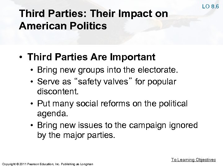 LO 8. 6 Third Parties: Their Impact on American Politics • Third Parties Are