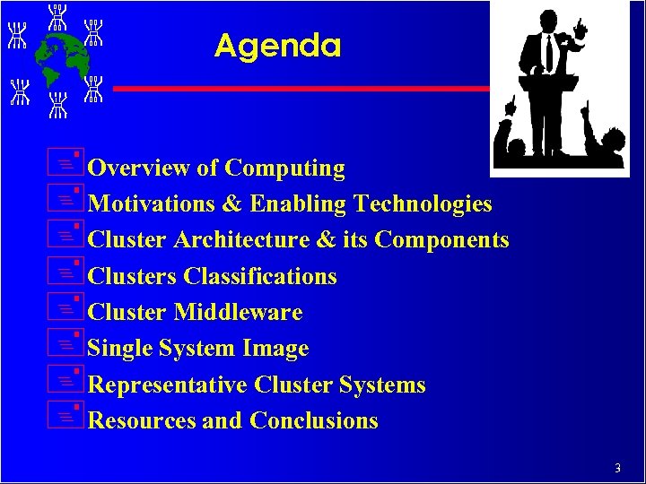 Agenda +Overview of Computing +Motivations & Enabling Technologies +Cluster Architecture & its Components +Clusters
