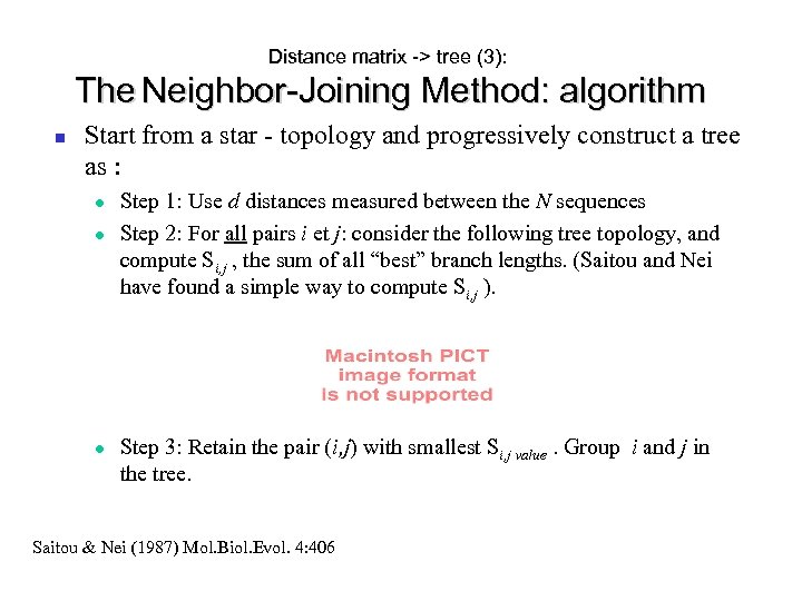 Distance matrix -> tree (3): The Neighbor-Joining Method: algorithm Start from a star -