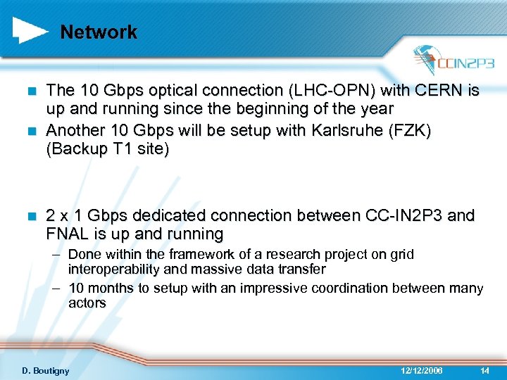 Network The 10 Gbps optical connection (LHC-OPN) with CERN is up and running since