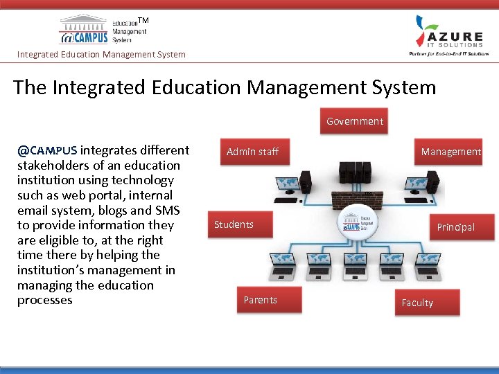 TM Integrated Education Management System The Integrated Education Management System Government @CAMPUS integrates different