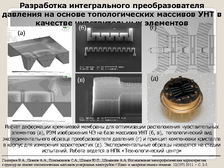 Разработка интегрального преобразователя давления на основе топологических массивов УНТ в качестве чувствительных элементов (г)