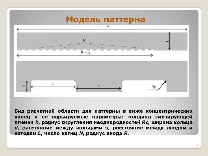Модель паттерна Вид расчетной области для паттерны в виже концентрических колец и ее варьируемые