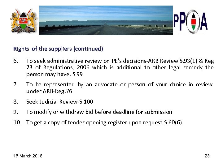 Rights of the suppliers (continued) 6. To seek administrative review on PE’s decisions-ARB Review