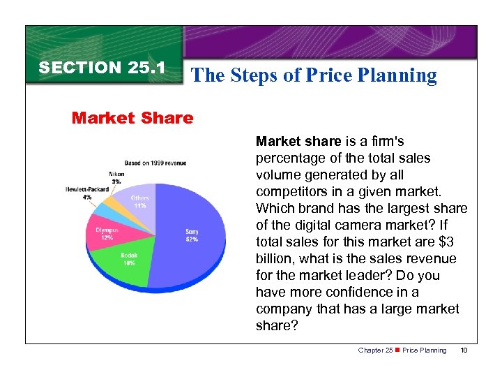 SECTION 25. 1 The Steps of Price Planning Market Share Market share is a