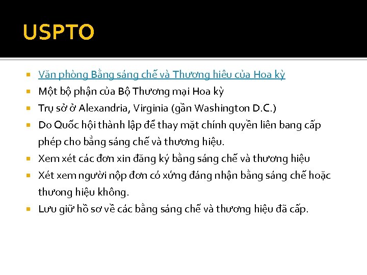 USPTO Văn phòng Bằng sáng chế và Thương hiệu của Hoa kỳ Một bộ
