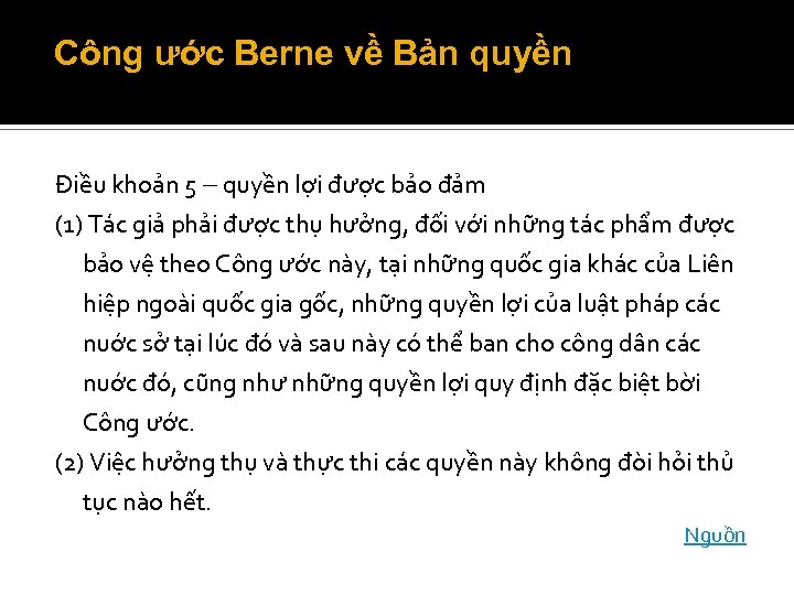 Công ước Berne về Bản quyền Điều khoản 5 quyền lợi được bảo đảm