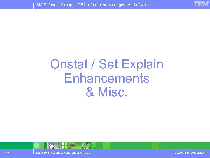 IBM Software Group | DB 2 Information Management Software Onstat / Set Explain Enhancements