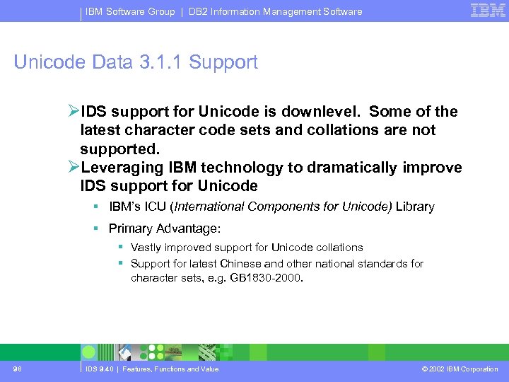 IBM Software Group | DB 2 Information Management Software Unicode Data 3. 1. 1