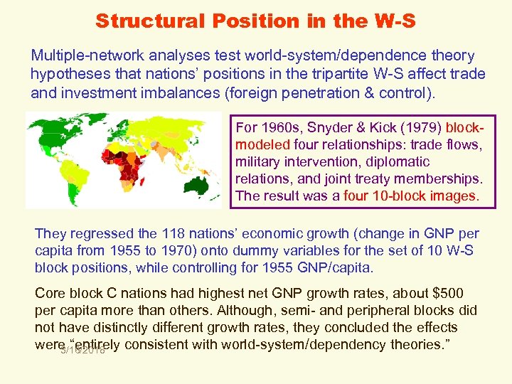 Structural Position in the W-S Multiple-network analyses test world-system/dependence theory hypotheses that nations’ positions