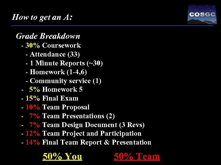 How to get an A: Grade Breakdown - 30% Coursework - Attendance (33) -