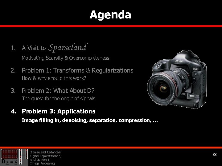 Agenda 1. A Visit to Sparseland Motivating Sparsity & Overcompleteness 2. Problem 1: Transforms