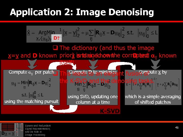 Application 2: Image Denoising D? q The dictionary (and thus the image x and