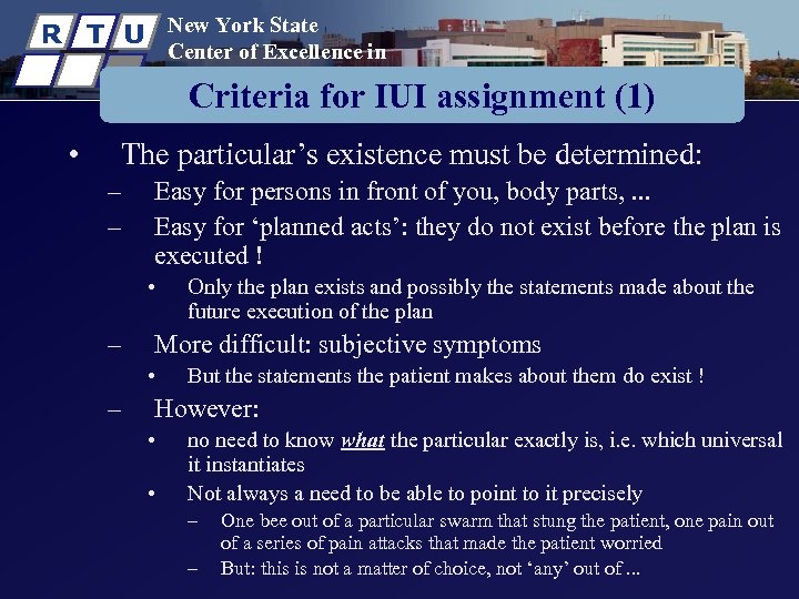 R T U New York State Center of Excellence in Bioinformatics & Life Sciences