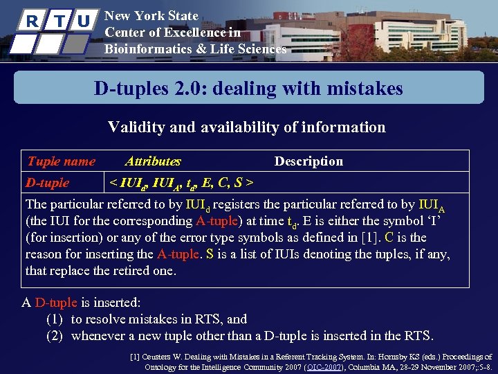 R T U New York State Center of Excellence in Bioinformatics & Life Sciences