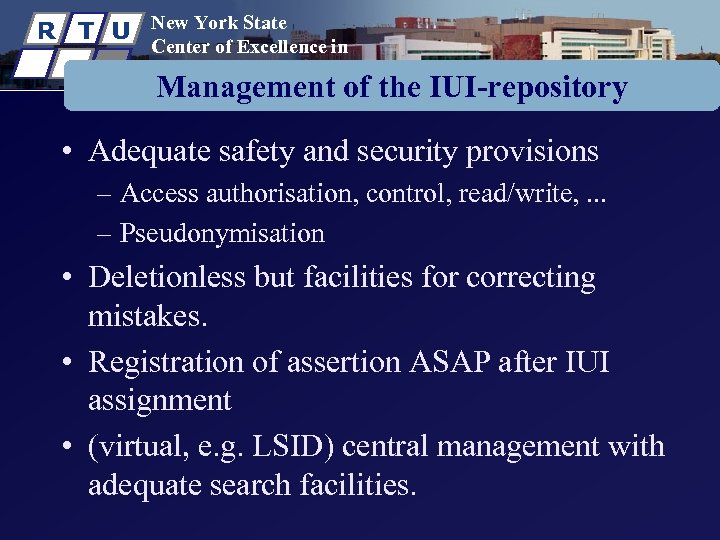 R T U New York State Center of Excellence in Bioinformatics & Life Sciences