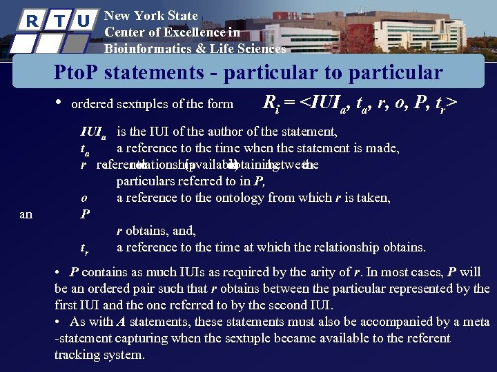 R T U New York State Center of Excellence in Bioinformatics & Life Sciences
