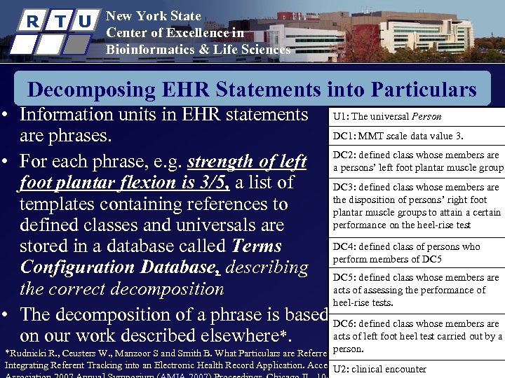 R T U New York State Center of Excellence in Bioinformatics & Life Sciences