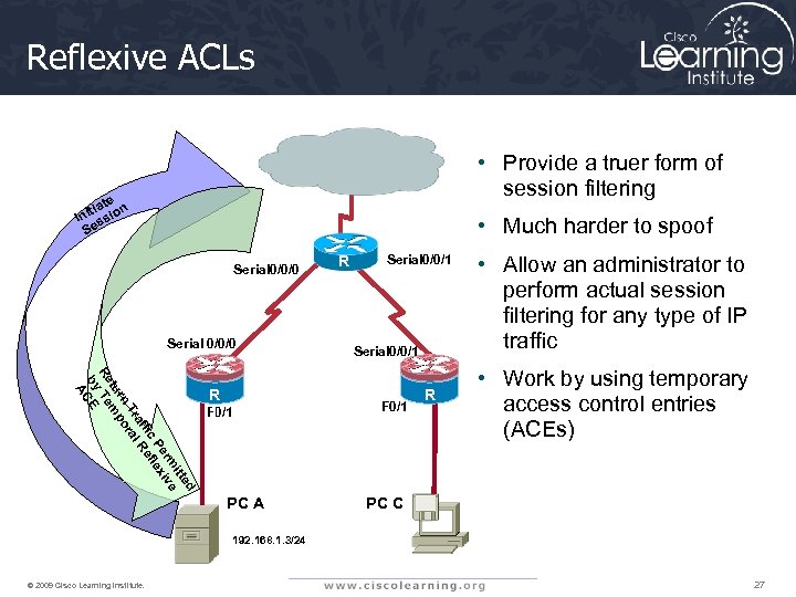 Reflexive ACLs • Provide a truer form of session filtering e iat n nit