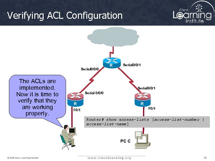 Verifying ACL Configuration Serial 0/0/0 The ACLs are implemented. Now it is time to