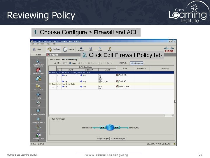 Reviewing Policy 1. Choose Configure > Firewall and ACL 2. Click Edit Firewall Policy