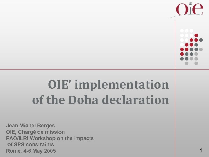 OIE’ implementation of the Doha declaration Jean Michel Berges OIE, Chargé de mission FAO/ILRI