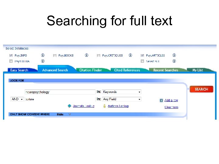 Searching for full text 