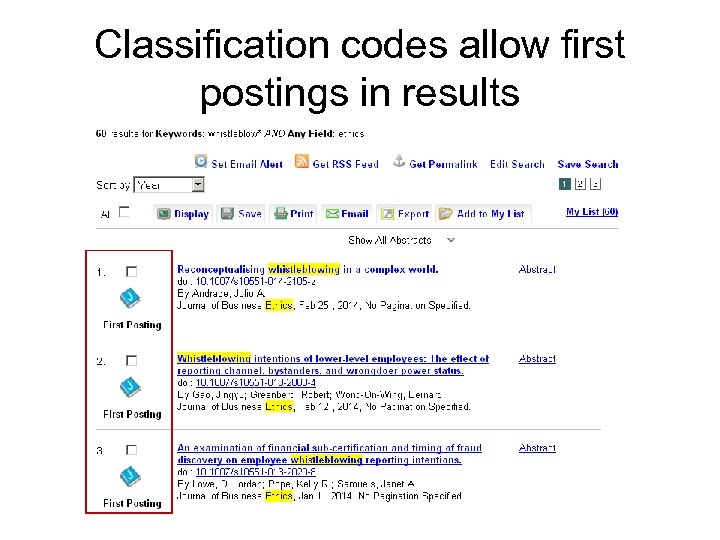 Classification codes allow first postings in results 