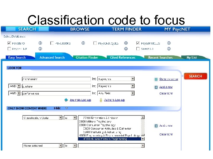 Classification code to focus 