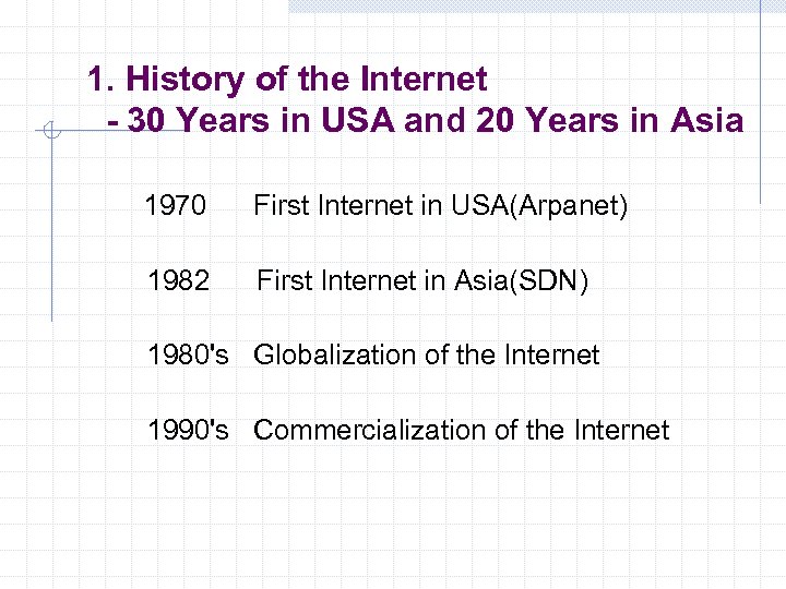 1. History of the Internet - 30 Years in USA and 20 Years in