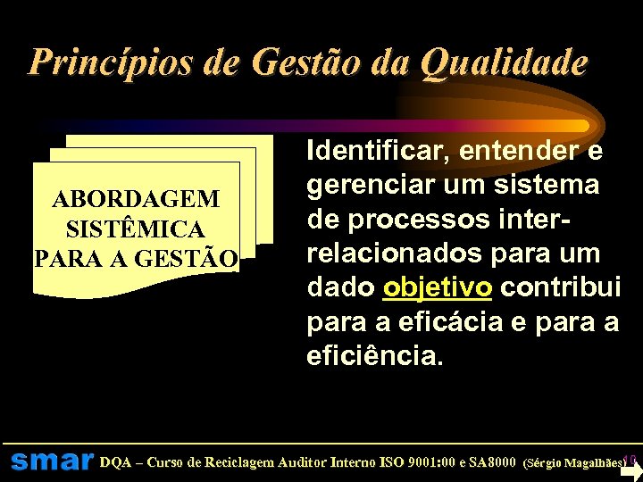 Princípios de Gestão da Qualidade ABORDAGEM SISTÊMICA PARA A GESTÃO Identificar, entender e gerenciar