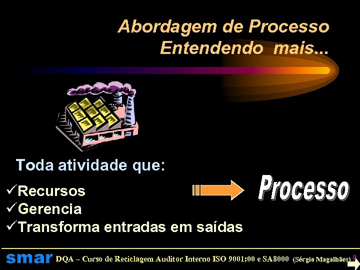 Abordagem de Processo Entendendo mais. . . Toda atividade que: üRecursos üGerencia üTransforma entradas