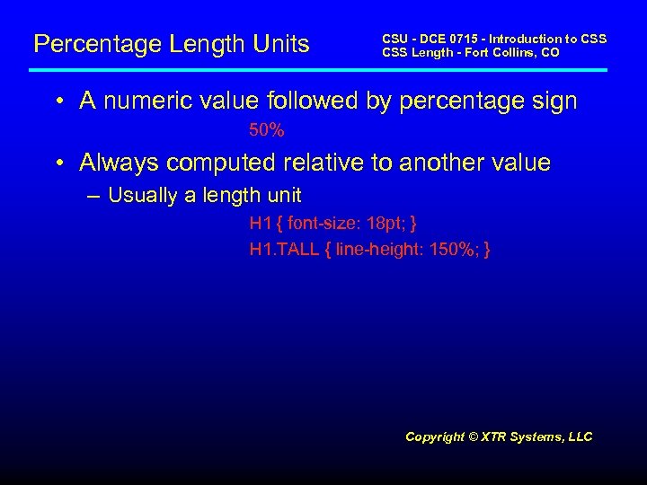 Percentage Length Units CSU - DCE 0715 - Introduction to CSS Length - Fort