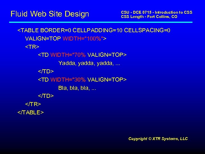 Fluid Web Site Design CSU - DCE 0715 - Introduction to CSS Length -
