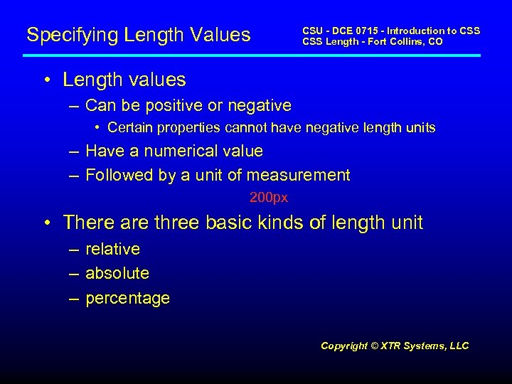 Specifying Length Values CSU - DCE 0715 - Introduction to CSS Length - Fort