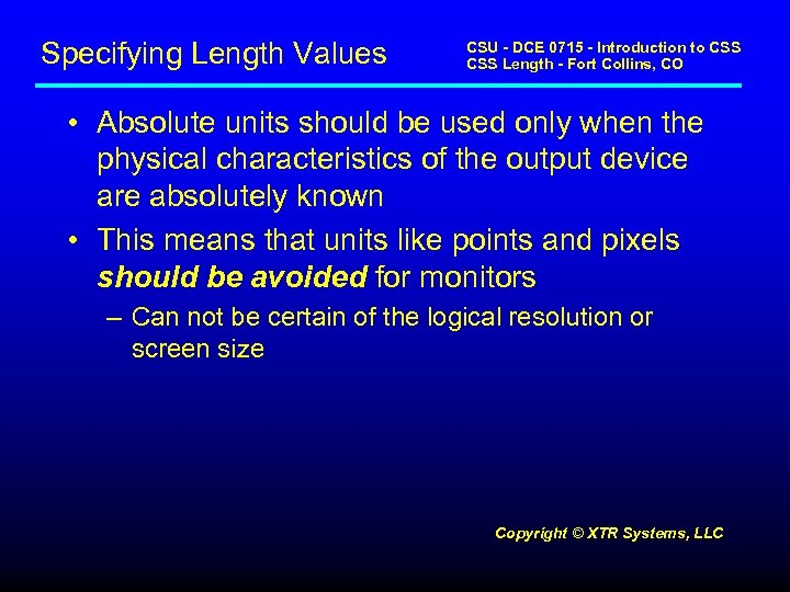 Specifying Length Values CSU - DCE 0715 - Introduction to CSS Length - Fort
