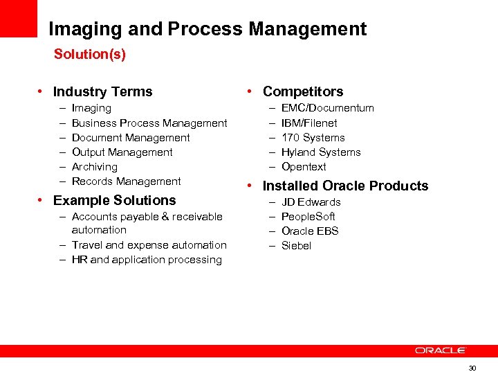 Imaging and Process Management Solution(s) • Industry Terms – – – Imaging Business Process