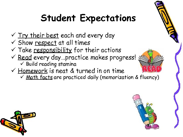 Student Expectations ü ü Try their best each and every day Show respect at